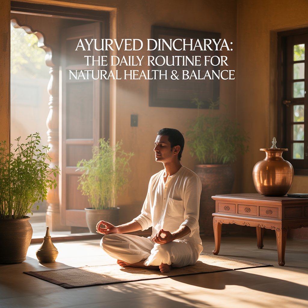 person practicing ayurved dincharya morning routine with meditation for natural health and balance