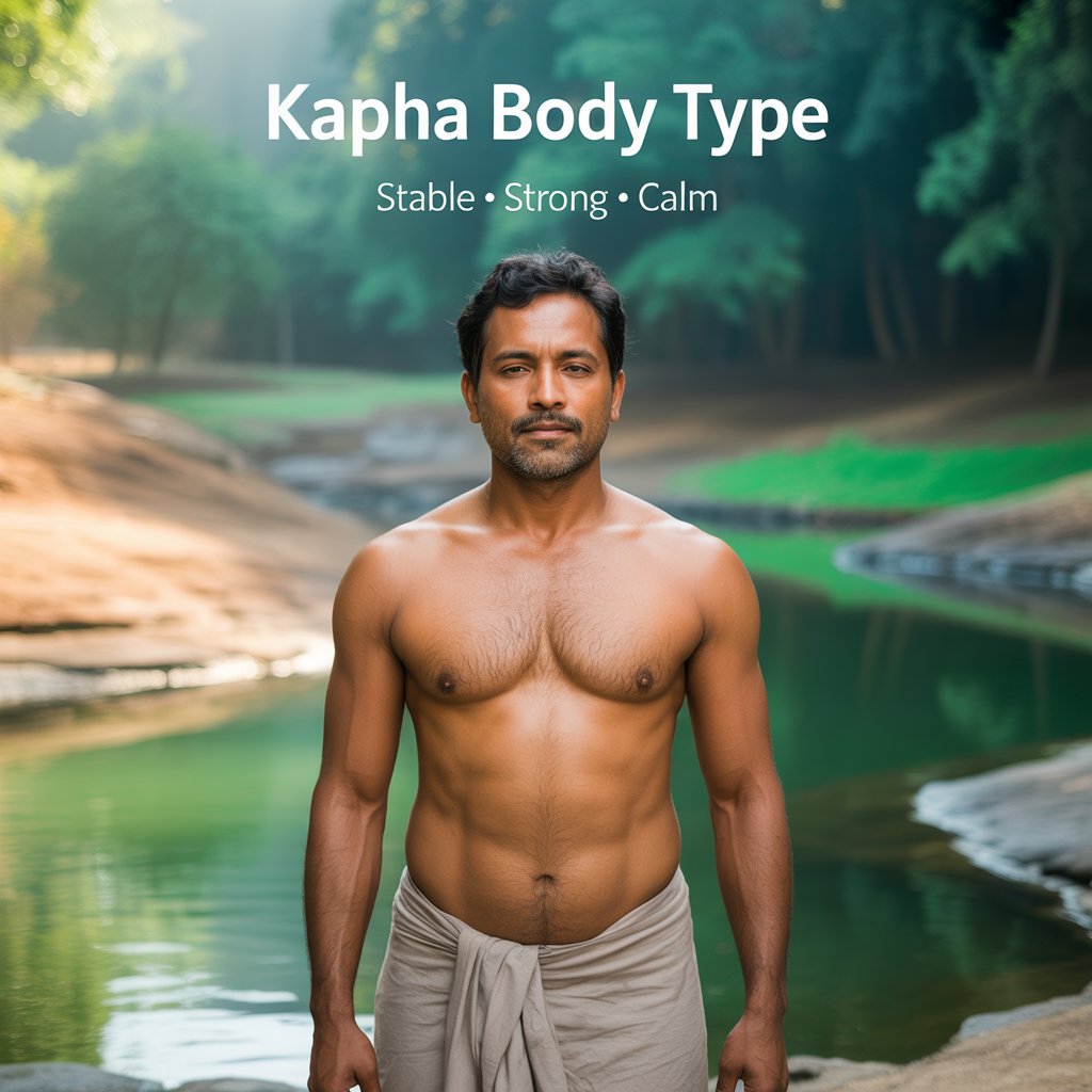 Kapha body type showing a strong, stable, and calm physique according to Ayurveda, representing balance, endurance, and natural strength